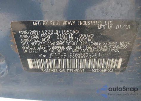 2008 Subaru Impreza 2.5I from USA, damaged, VIN JF1GH61698G825251
